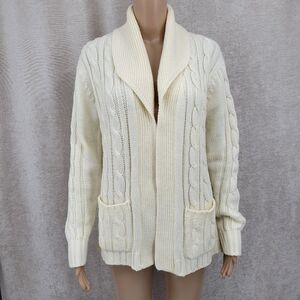Eileen Vintage Cable Knit Women's Sweater Open Style Cardigan Off White